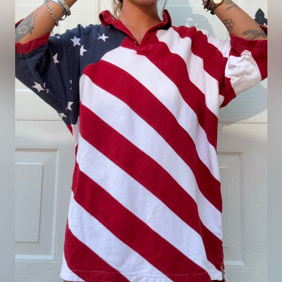 Vintage Redhead American Flag Collared Shirt Sz L - Picture 1 of 4